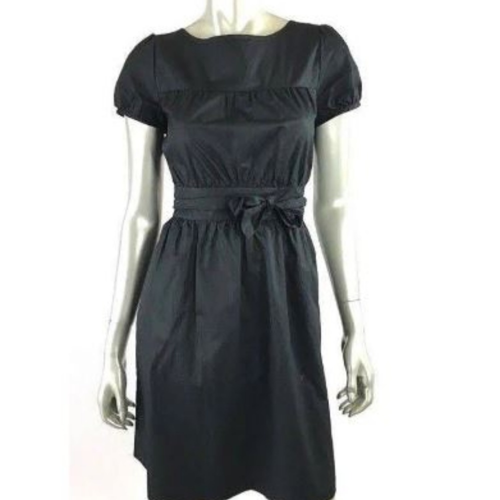 Theory Dilia Black Cotton Tie Waist Dress LBD